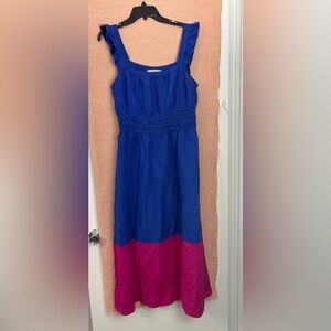 LOFT Royal blue and magenta- Linen Blend Sleeveless Maxi Dress - SIZE L